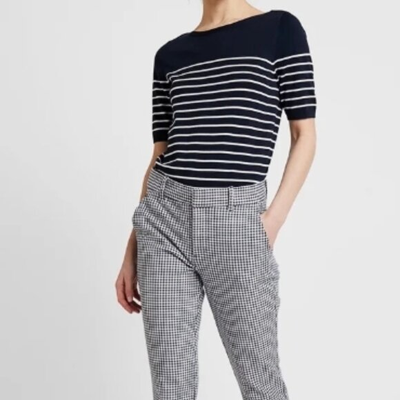 NEW, Banana Republic Boat Neck Navy Mariner Stripe Stretch Cotton Knit Sweater - Picture 1 of 16